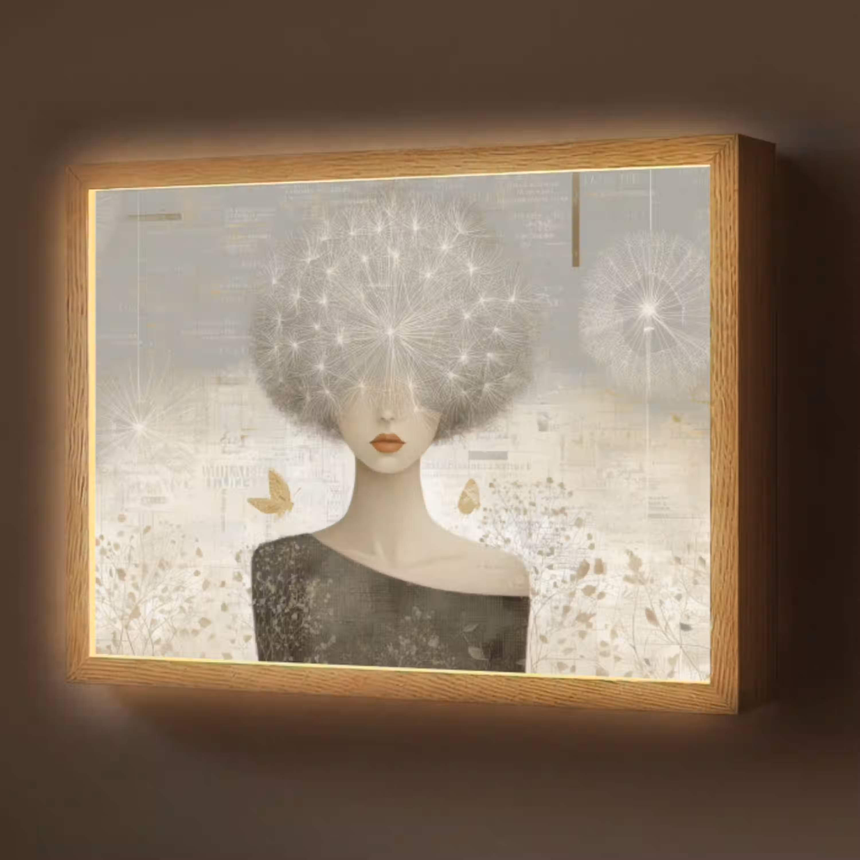 Pluis - Vrouw - Beige Light Box met batterij (Wandlamp) middel -z3d_website