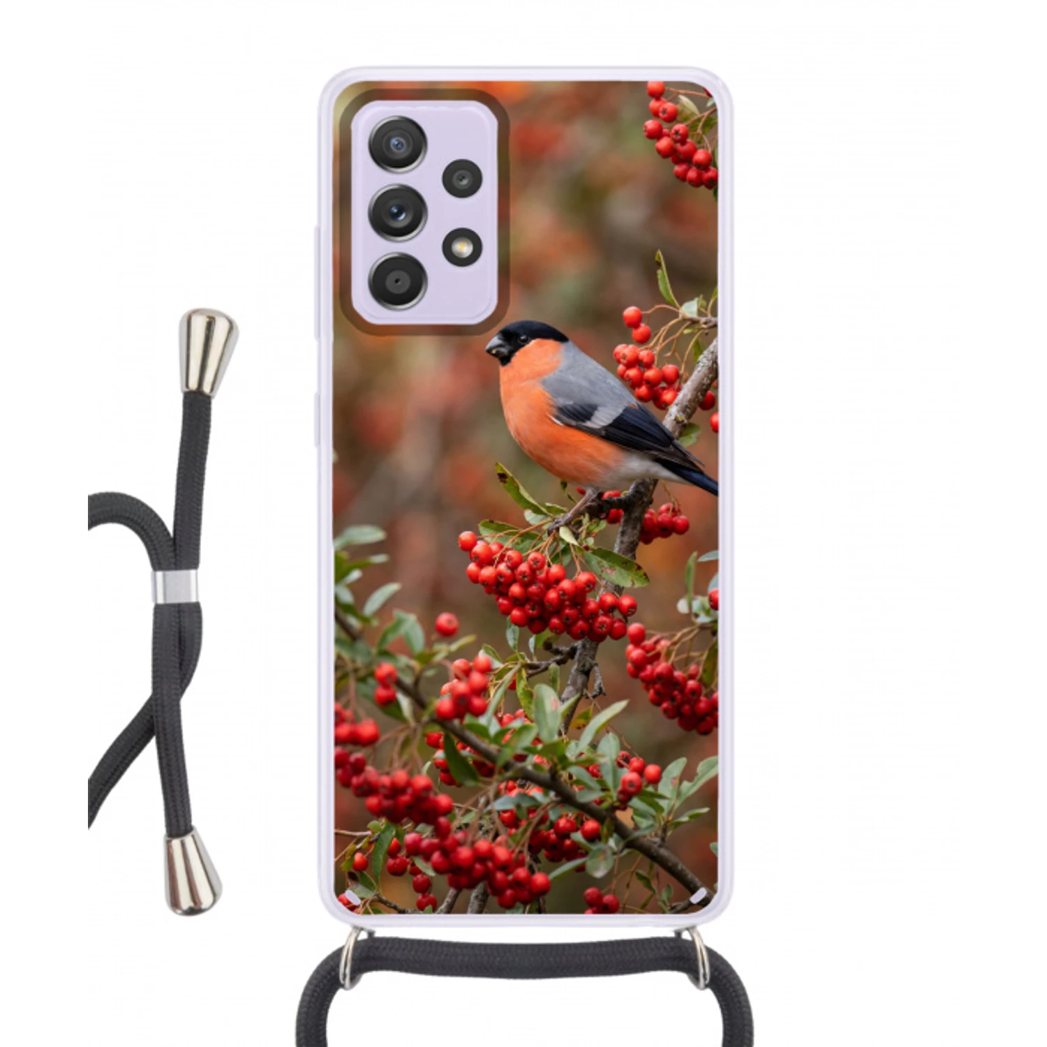 Goudvink - Bessen - Herfst - Natuur - Kleurrijk Hoesje Samsung Galaxy A52 5G met koord klein -3d