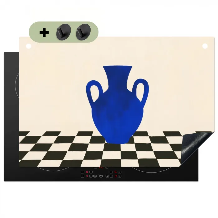 Vaas - Blauw - Geblokt - Modern Inductie beschemer met haakjes klein -3d