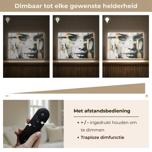 Portret - Vrouw - Penseelstreken - Goud Light Box met batterij (Wandlamp) middel -USP_dimbaarNL