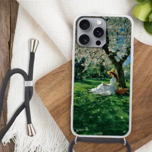 Vrouw - Boom - Boek - Mandje Hoesje iPhone 16 Pro Max met koord klein -sfeer4