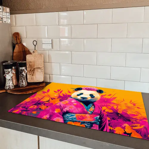 Kimono - Roze - Panda - Bloemenkroon Inductie beschermer vinyl 3mm klein -sfeer3