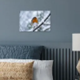 Roodborstje - Tak - Sneeuw - Winter - Levendig poster papier klein -sfeer2