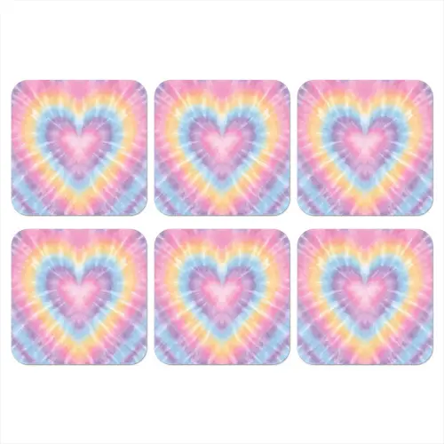 Hartvorm - Pastelkleuren - Tie Dye onderzetter kurk middel -3d