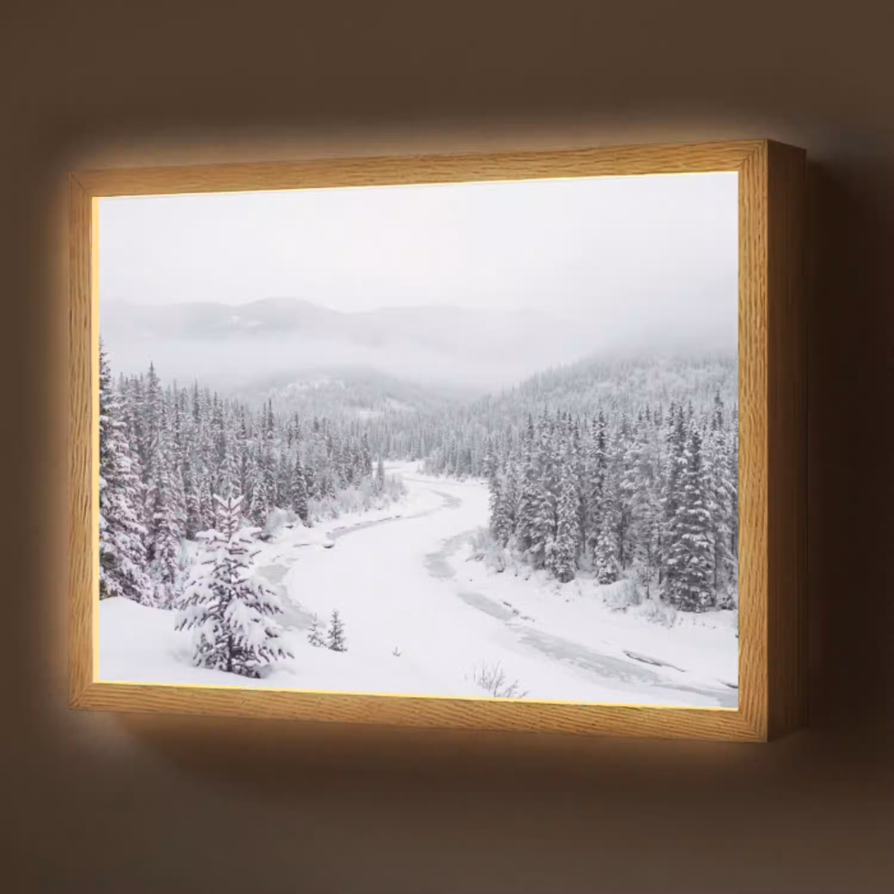 Rivier - Bevroren - Landschap - Winter Light Box met batterij (Wandlamp) middel -z3d_website