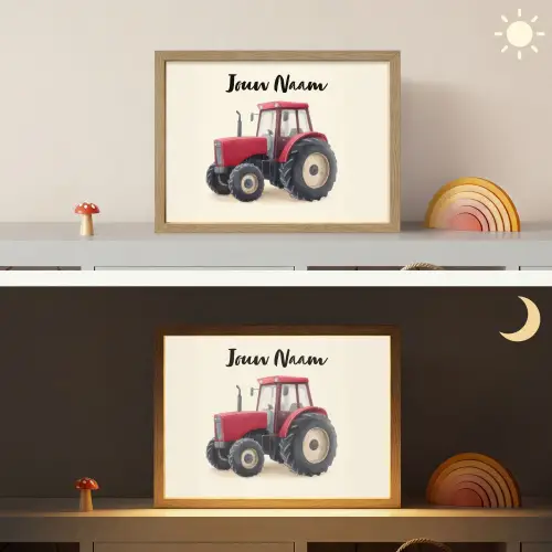 Tractor - Getekend - Rood Light Box met batterij (Wandlamp kind) middel -sfeer3_kind