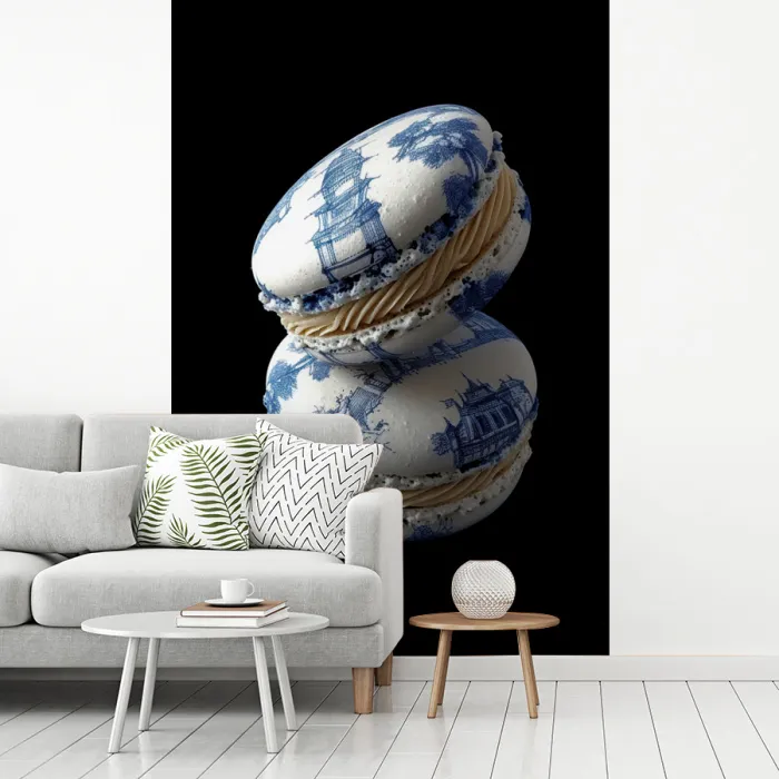 Eten - Macarons - Delfts blauw - Koekjes fotobehang vinyl groot -woonkamer