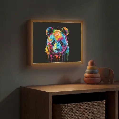 Panda - Dieren - Kleur - Verf - Zwart Light Box met batterij (Wandlamp kind) middel -sfeer5_kind