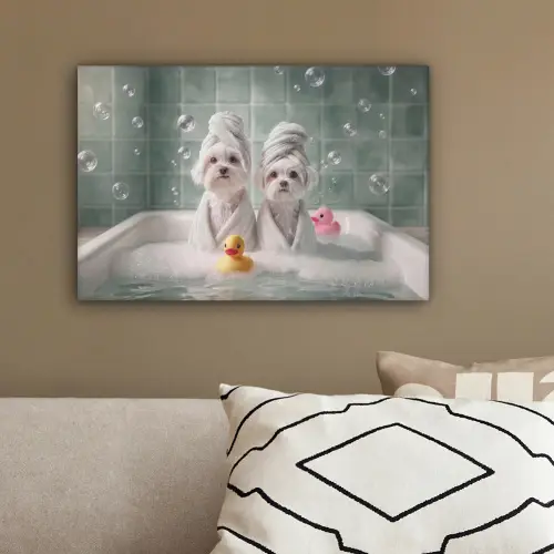 Hondjes - Badkuip - Badeendjes - Handdoeken canvas 2cm klein -sfeer3