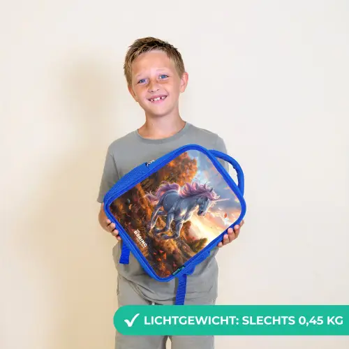 Galopperende Eenhoorn in Herfstwereld Kinderrugzak - Blauw middel -sfeer1_NL