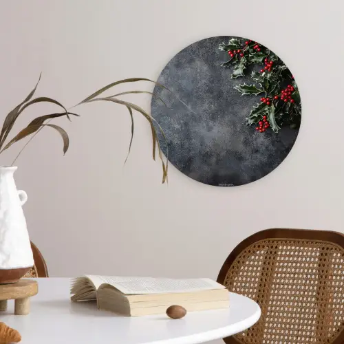 Winter - Hulst - Kerst - Beton Wandcirkel kunststof plaat 5mm dik klein -sfeer4