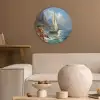 Zeilschip - Zee - Rotsen - Wolken Akoestische PET Vilt - Rond klein -sfeer1