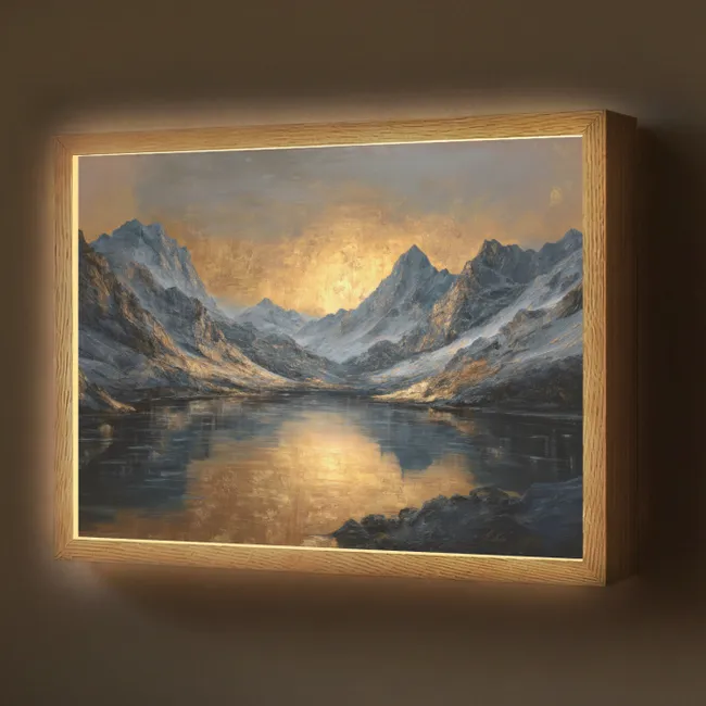 Lightbox - Wandlamp - Berglandschap met Gouden Zonsondergang