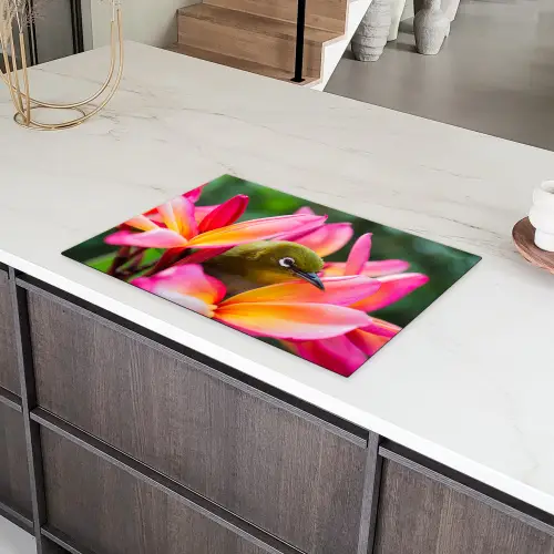 Tropische vogel tussen roze bloem Inductie beschermer vinyl 3mm klein -sfeer8
