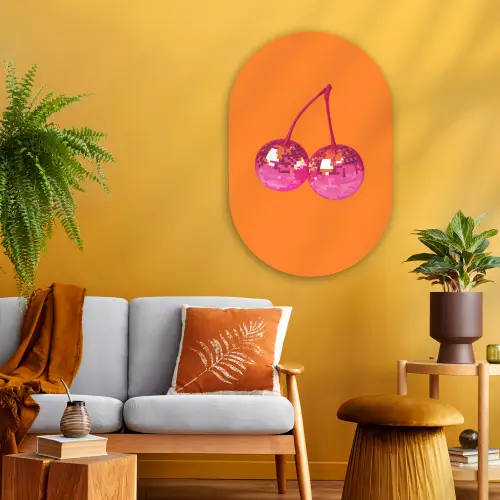 Discoballen - Kers - Spiegels - Roze Wandcirkel Ovaal Glas middel -sfeer4