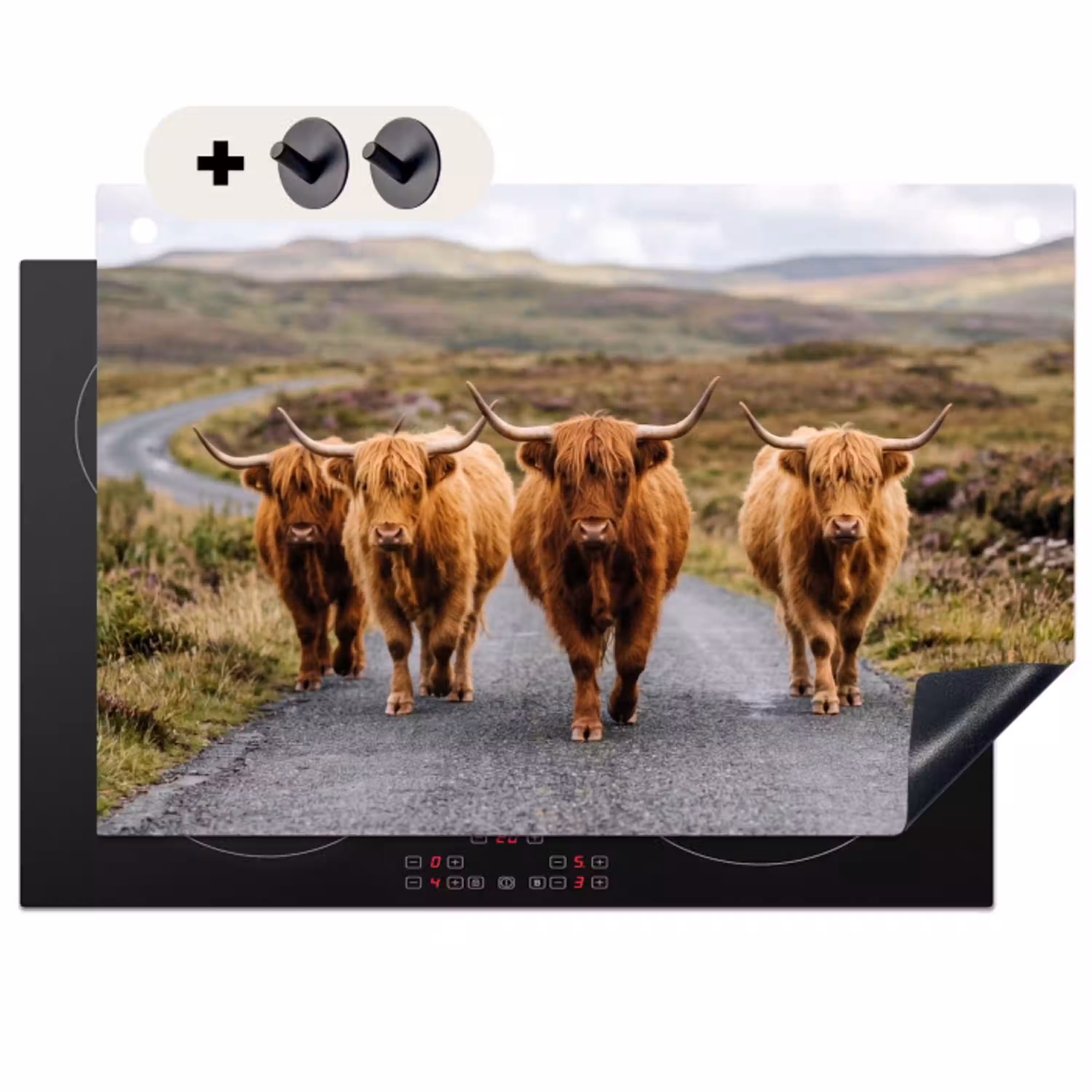 Schotse Hooglanders - Weg - Landschap - Kudde Inductie beschemer met haakjes klein -3d