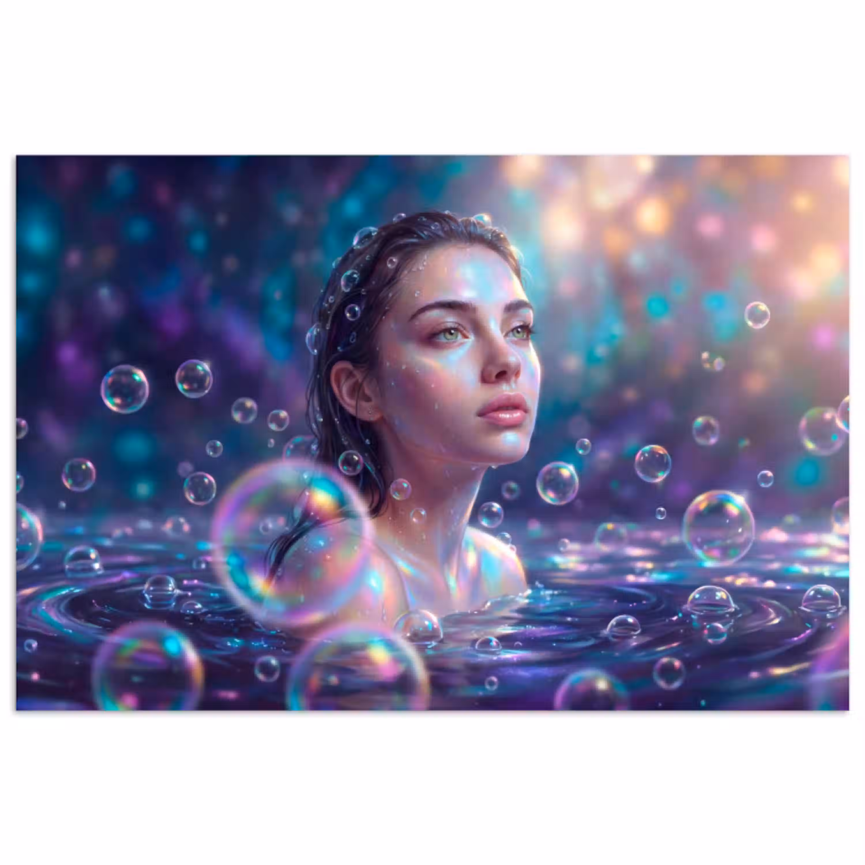 Vrouw - Water - Portret - Kleurrijk - Modern poster papier klein -3d