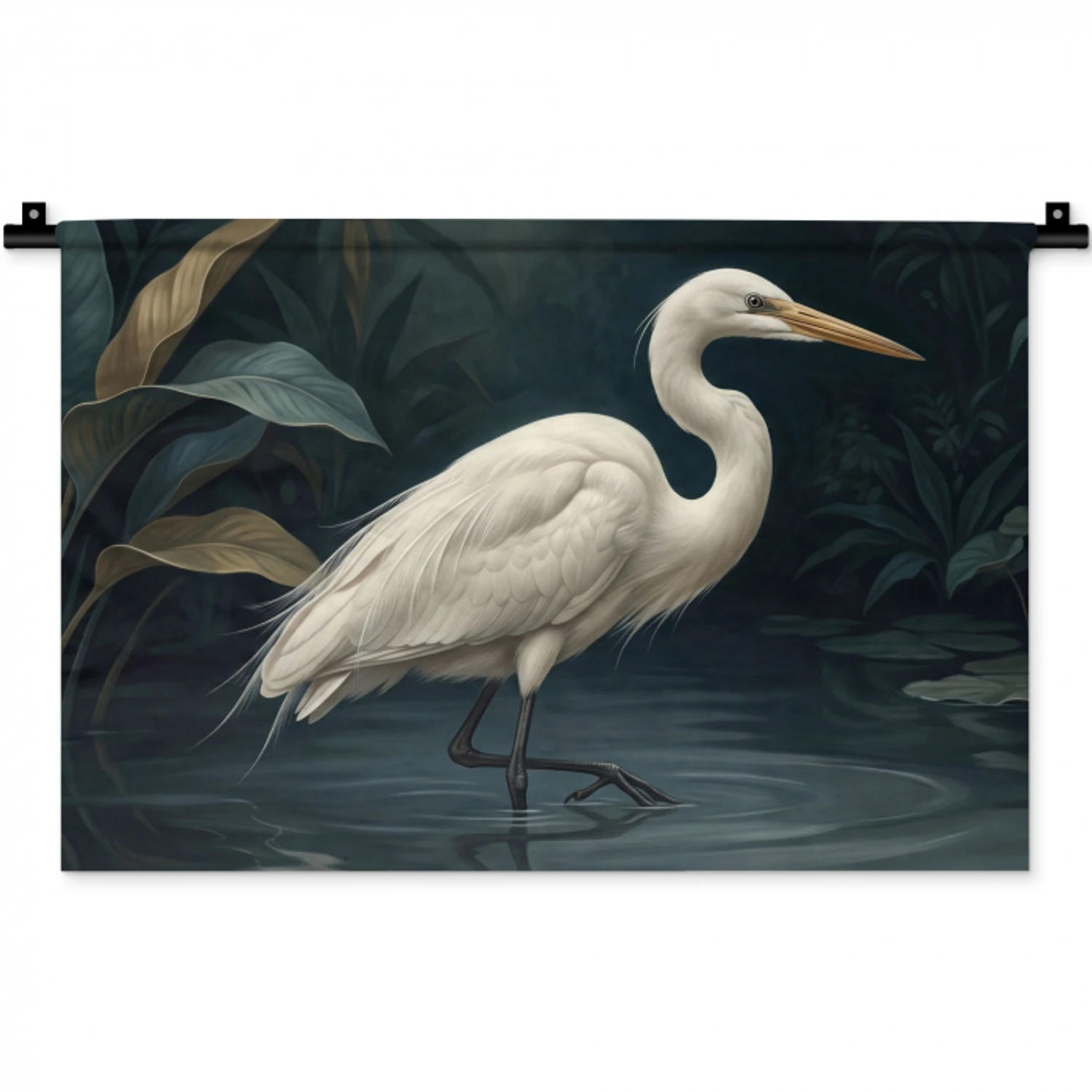 Reiger - Water - Natuur - Modern - Wit Wandkleed katoen klein -zz3d