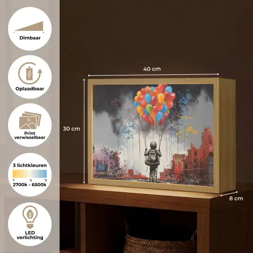 Jongen - Ballonnen - Gebouwen - Kunst Light Box met batterij (Wandlamp) middel -USP_websiteoverzichtNL