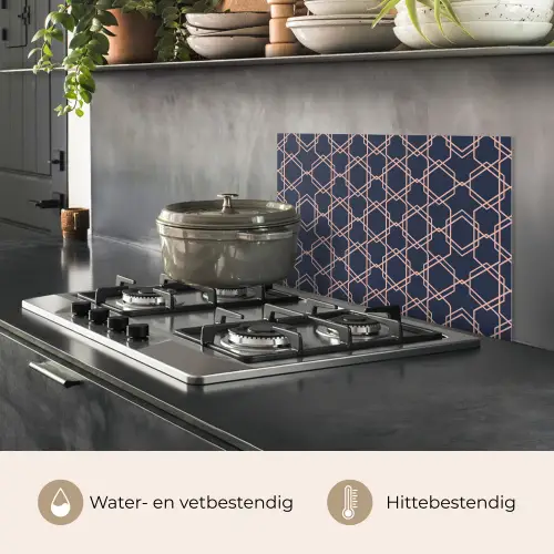 Modern - Patroon - Donkerblauw - Roze keuken achterwand spatscherm klein 900 -usp_NL