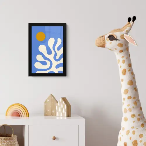 Minimalistisch - Organisch patroon - Blauw fotolijst zwart zonder passe partout klein -usfeer4_kinderkamer