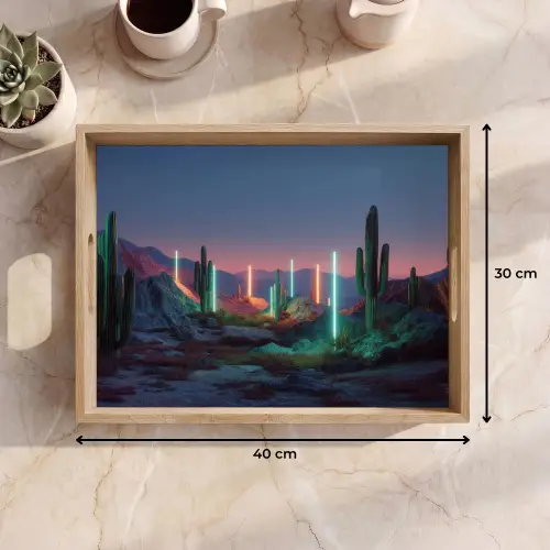 Cactus - Lichtzuilen - Zonsondergang Dienblad Rechthoek middel -USP_Formaat