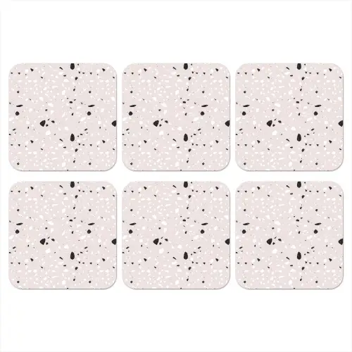 Terrazzo -  Patroon - Zacht - Zwart - Wit onderzetter kurk middel 366 -3d