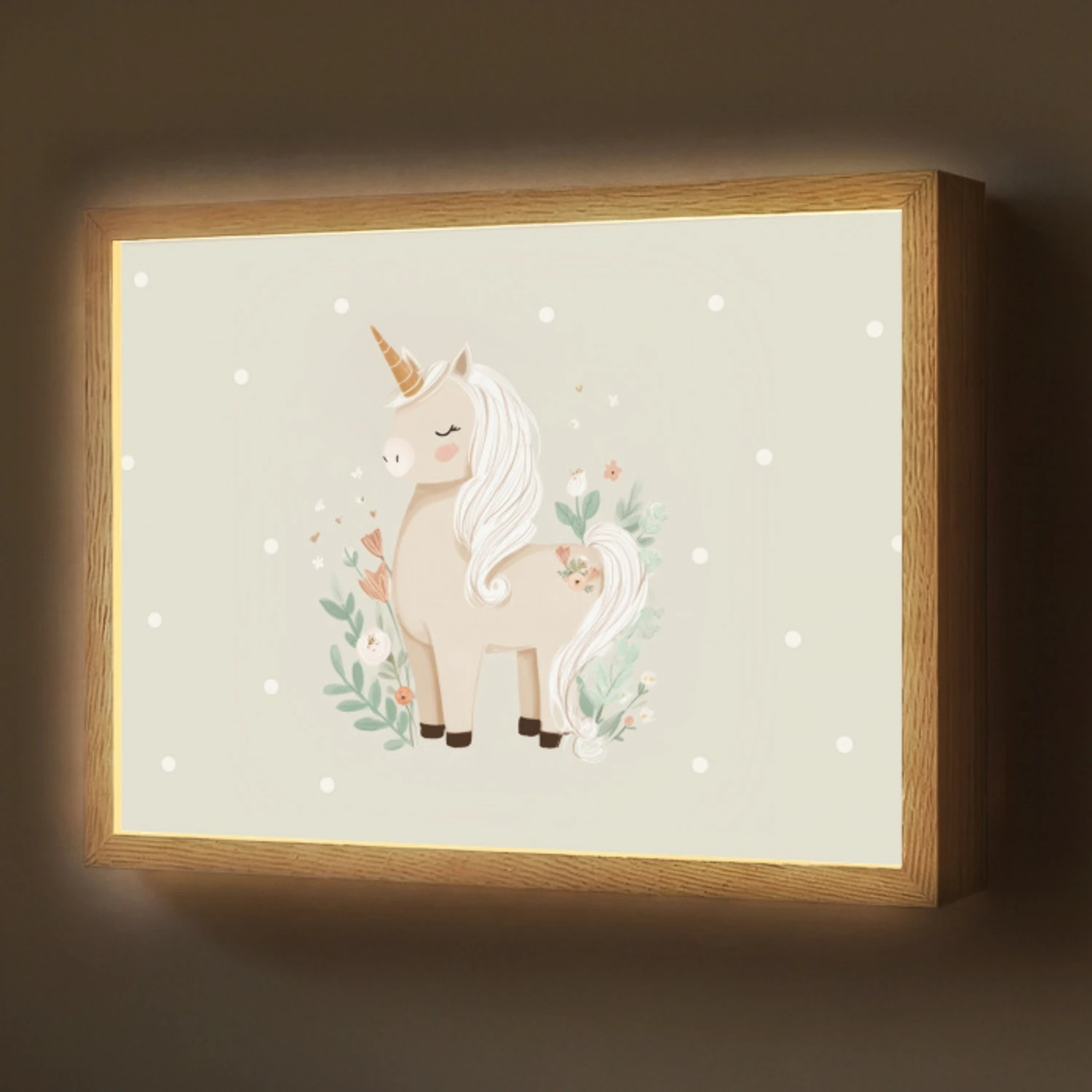Eenhoorn - Bloemen - Stippen Light Box met batterij (Wandlamp) middel -z3d_website