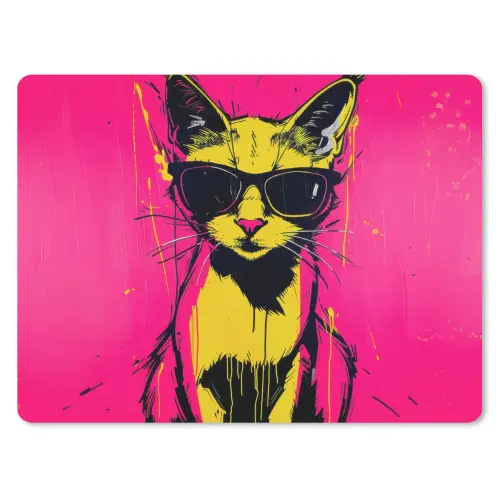 Kat - Art - Zonnebril - Roze muismat rubber klein -3d