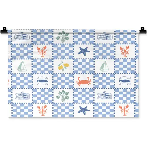 Zee - Sfeer- Mozaïek - Blauw Wandkleed katoen klein 269 -zz3d