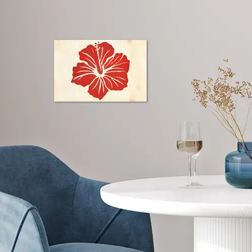 Rode hibiscusbloem - Textuur achtergrond - Beige poster papier klein -sfeer3