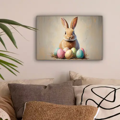 Paashaas - Pastel - Eieren canvas 2cm klein -sfeer1