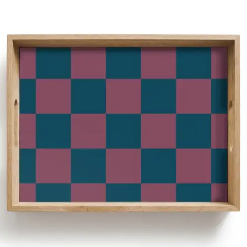 Schaakbord print - Blauw - Rood - Blokjes Dienblad Rechthoek middel -z3d_shopping