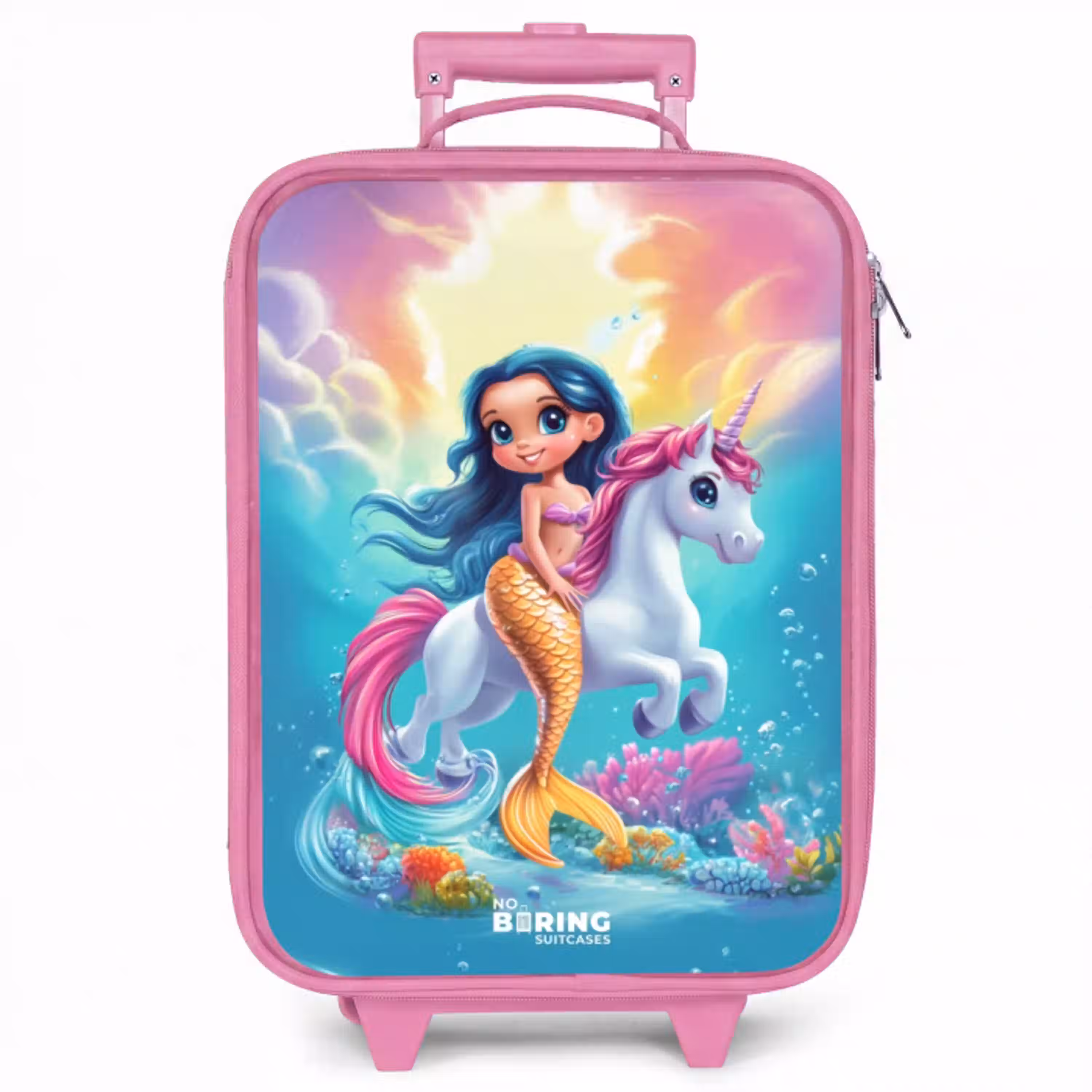 Zeemeermin met gouden staart met een witte eenhoorn Kinderkoffer - Roze klein -zzz_website3d