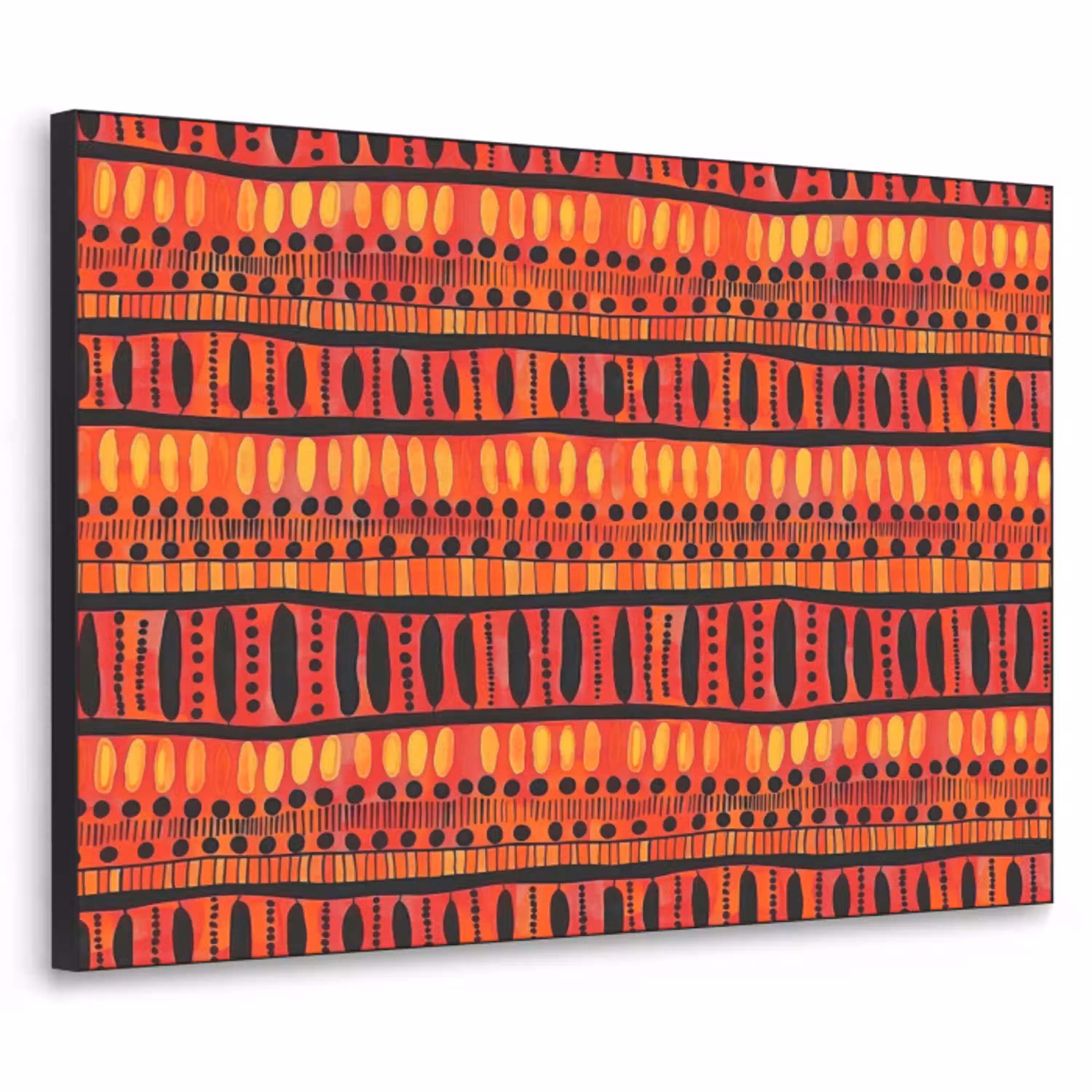 Rood - Oranje - Etnisch - Expressief - Patroon Textielframe zwart klein 947 -3d