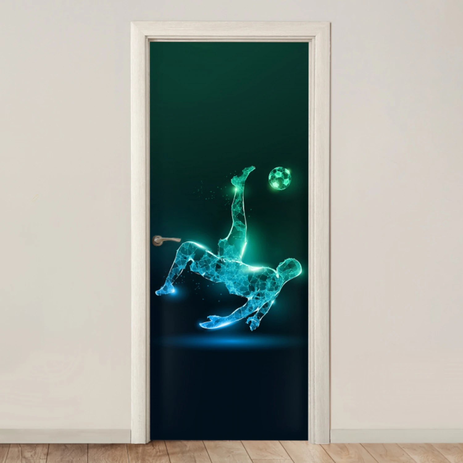 Voetbal - Voetballer - Jongen - Zwart deurposter klein -3d_beige