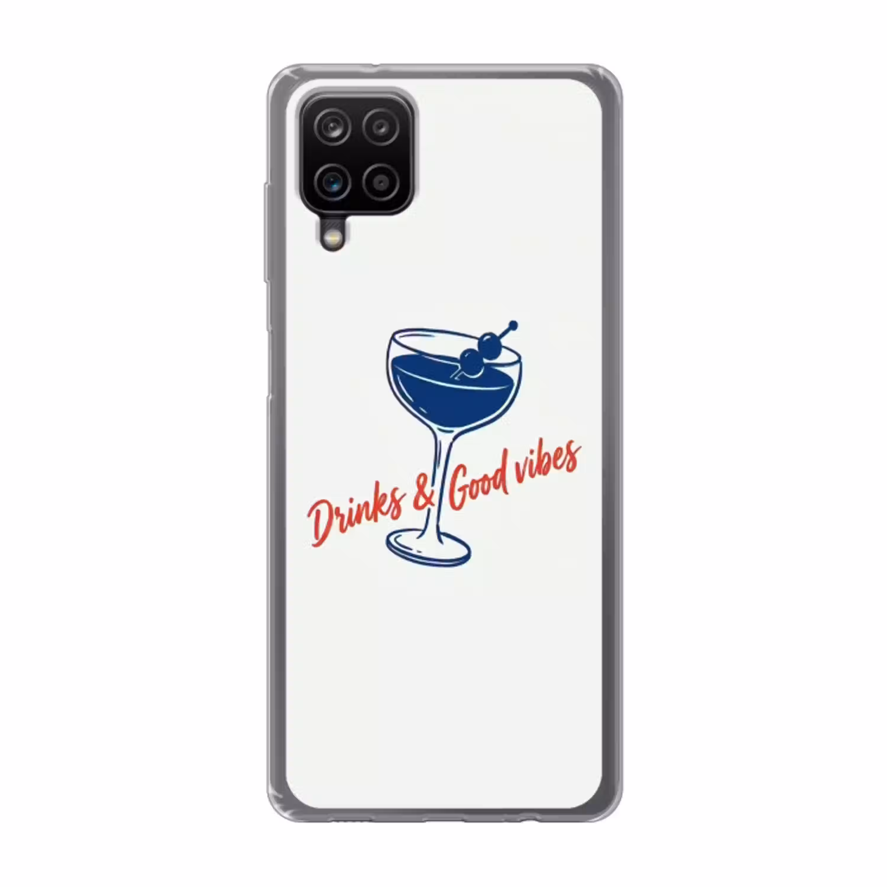 Cocktail - Glas - Illustratie - Blauw - Wit Telefoonhoesje Samsung Galaxy A12 klein -3d