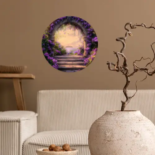 Poort - Paars - Bloemen Wandcirkel behangsticker klein -sfeer1