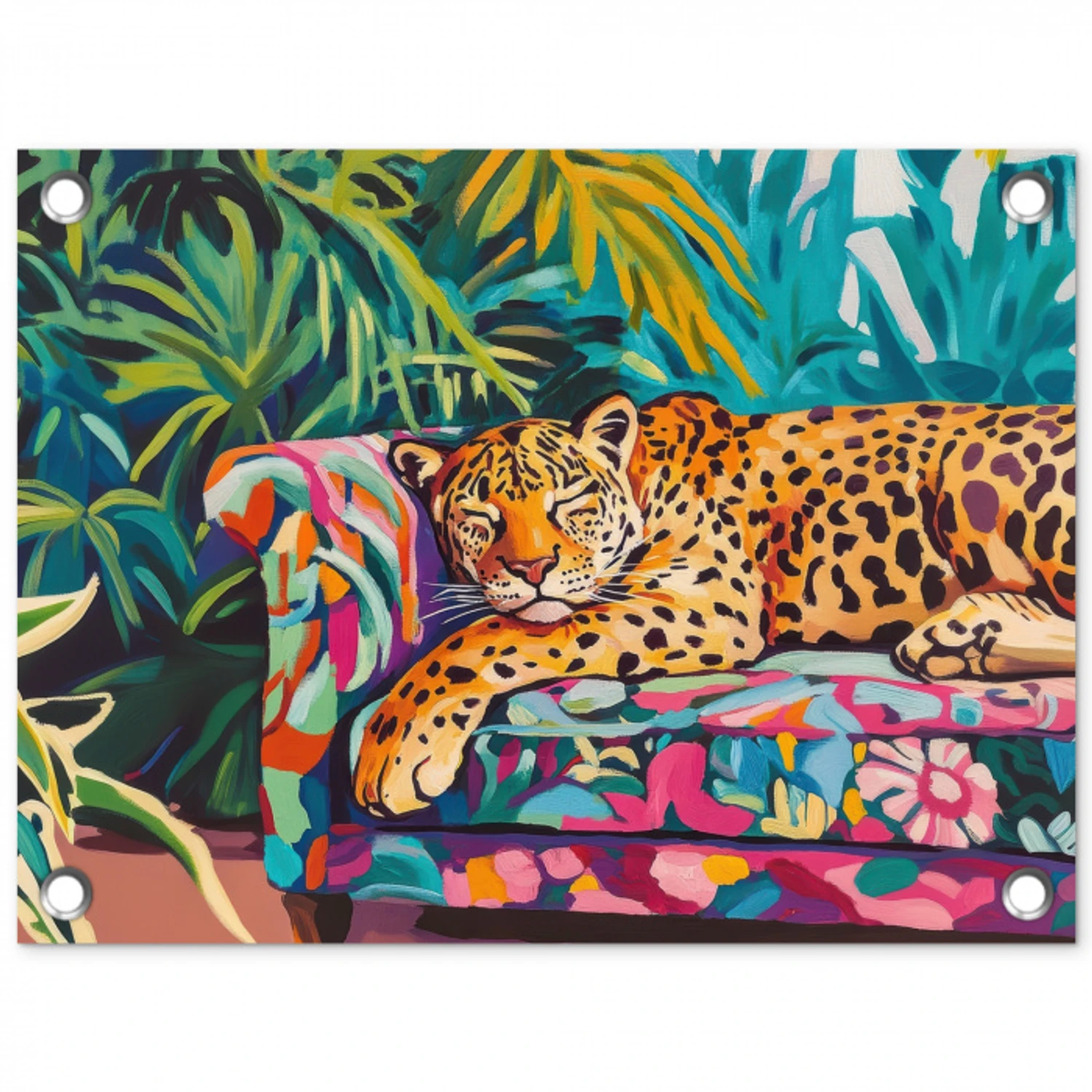 Luipaard - Kleurrijk - Tropisch tuinposter los doek klein -3d