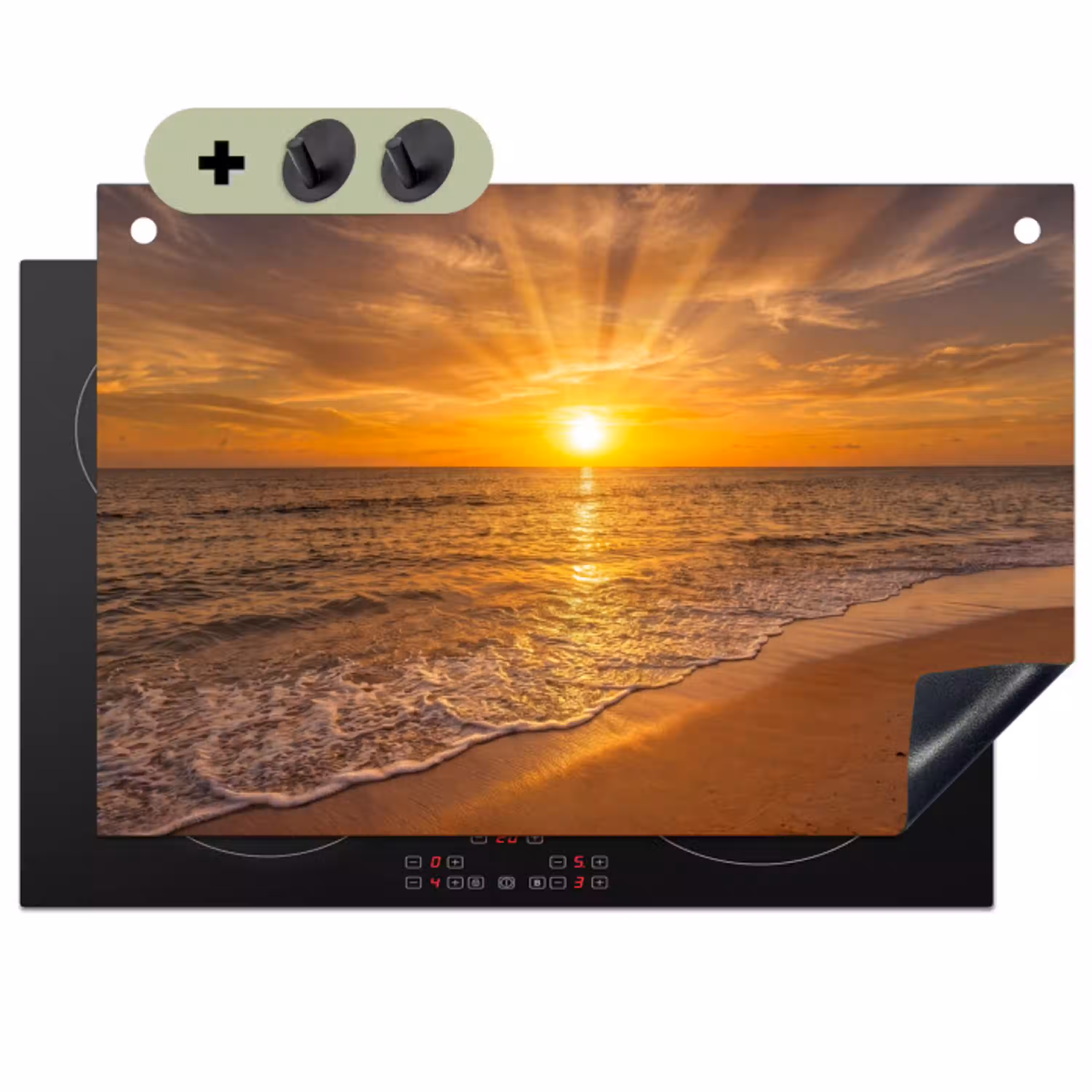 Zee - Zonsondergang - Golven - Kust - Oranje Inductie beschemer met haakjes klein -3d