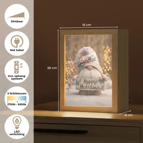 Kerst - Gnome - Bord - Kleurrijk Light Box met kabel (Tafellamp) klein -USP_NL