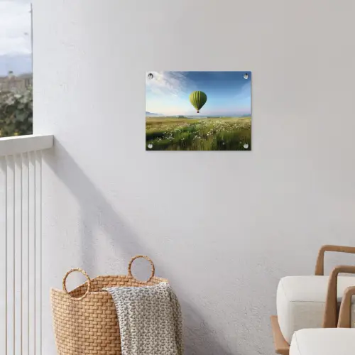 Groene luchtballon - Weide - bloemen tuinposter los doek klein -sfeer8