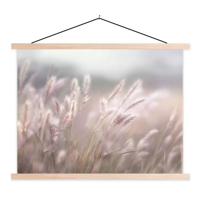 Graspluimen - Wind - Beige - Mistig textielposter latten blank klein -3d