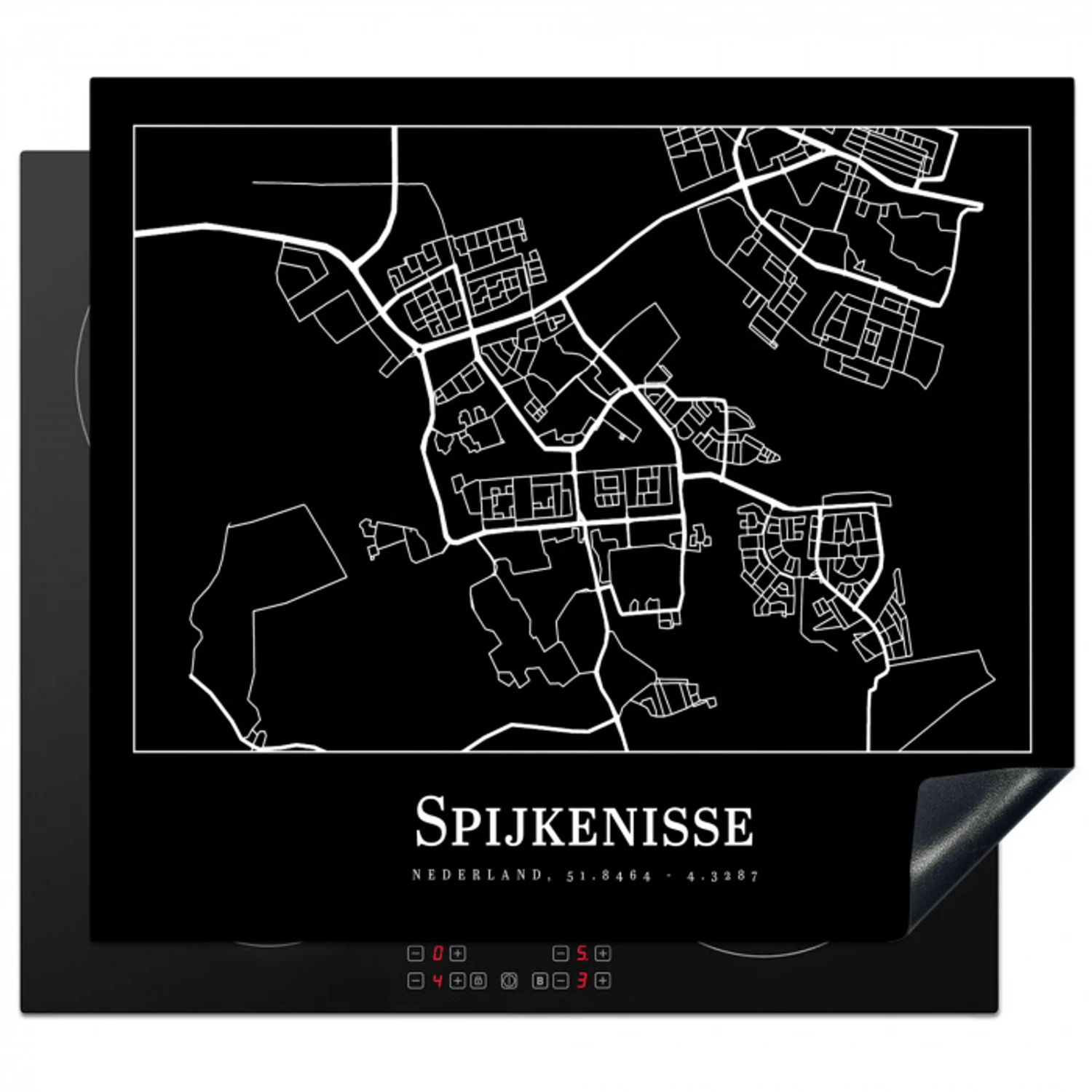Spijkenisse - Kaart - Stadskaart - Plattegrond Inductie beschermer vinyl 3mm middel -3d