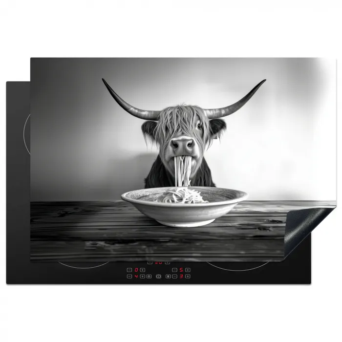 Schotse Hooglander - Spaghetti - Dieren - Zwart wit Inductie beschermer vinyl 3mm klein -3d