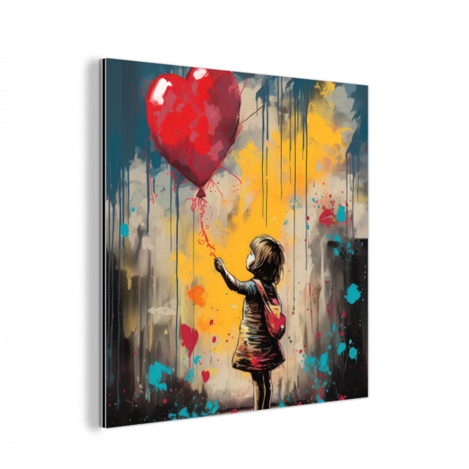 Meisje - Ballon - Hart - Graffiti aluminium wit klein -3d