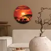 Savanne - Olifanten - Zonsondergang Wandcirkel plexiglas klein -sfeer1