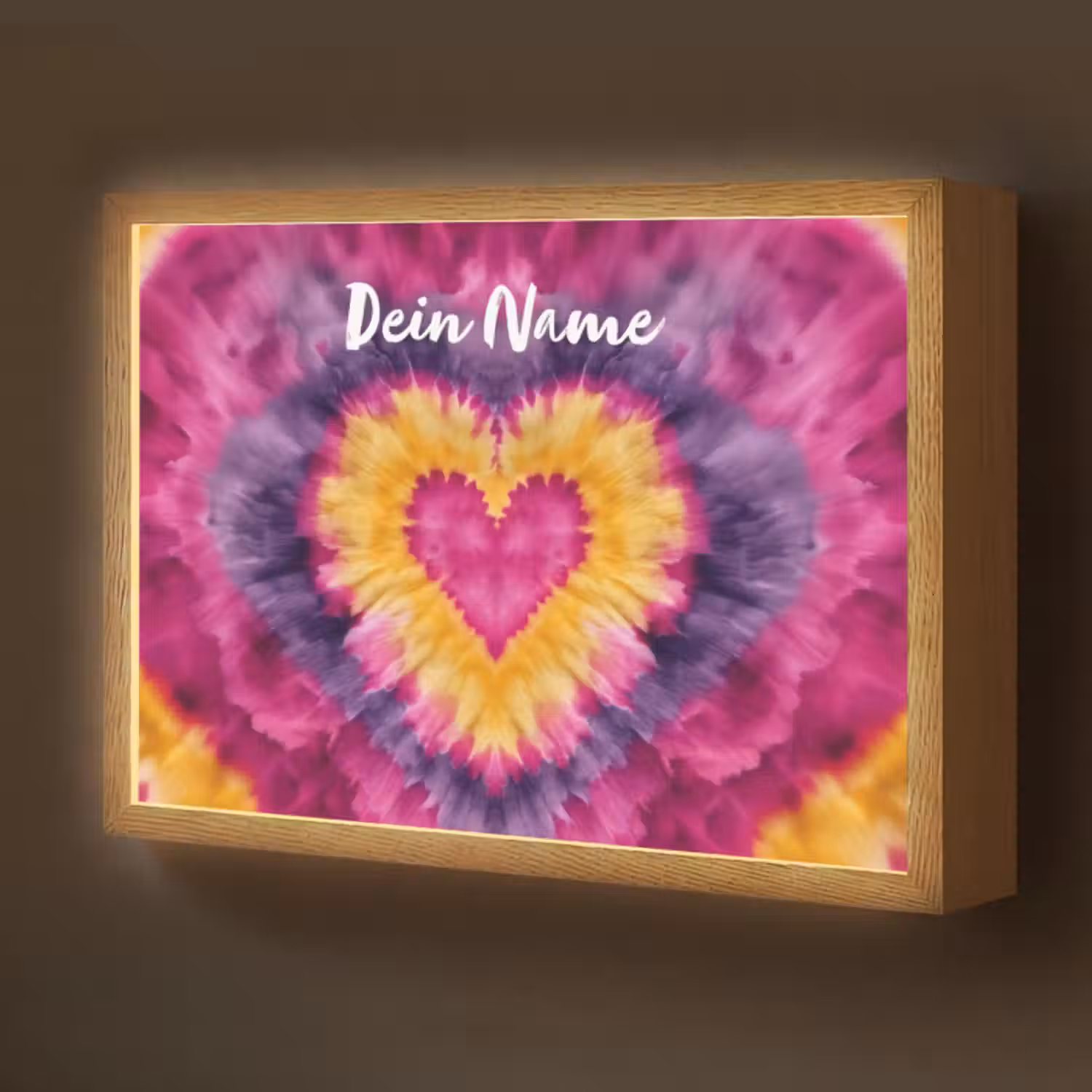Lightbox - Wandlampe Kinderzimmer mit Namen - Krawattenfärbung - Herzform - Flammen - Lila
