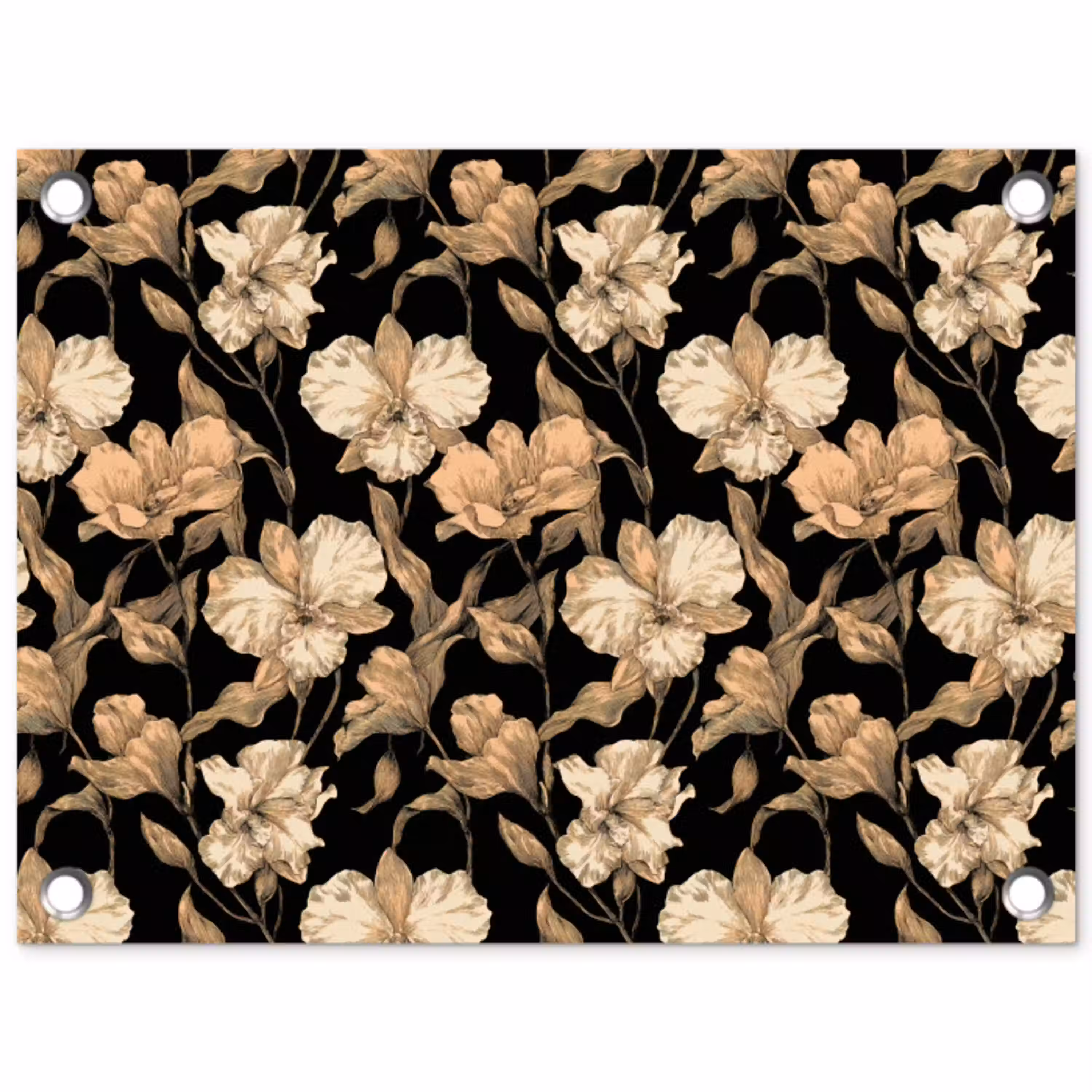 Orchideeën - Lijntekening - Patroon - Beige - Zwart tuinposter los doek klein 239 -3d