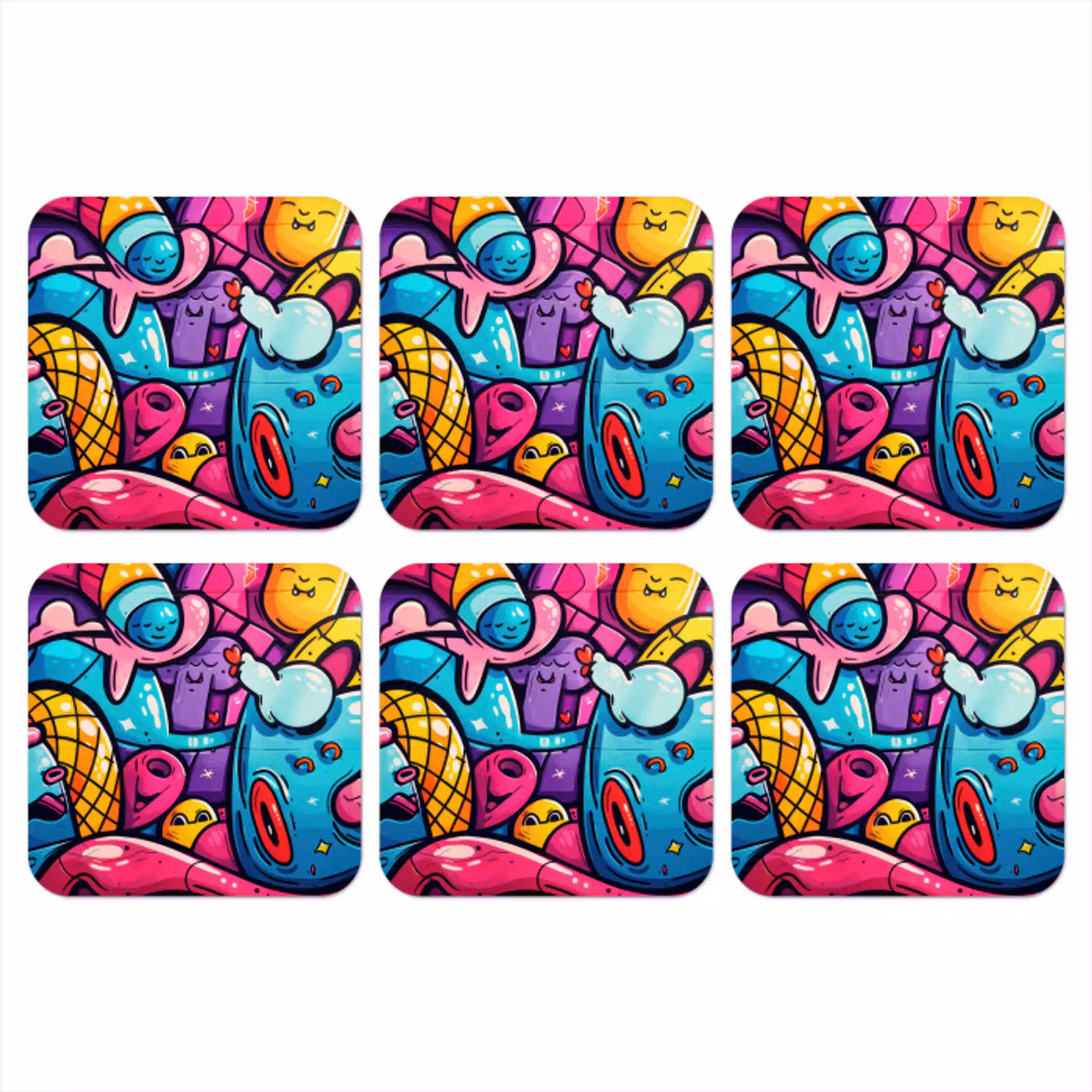 Abstract - Neon - Design - Kleurrijk - Graffiti onderzetter kurk middel -3d
